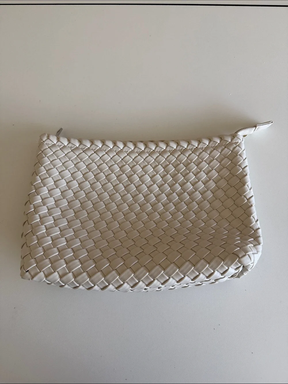 NEW Rachel Zoe Woven Creamy White Zip Pouch Handbag